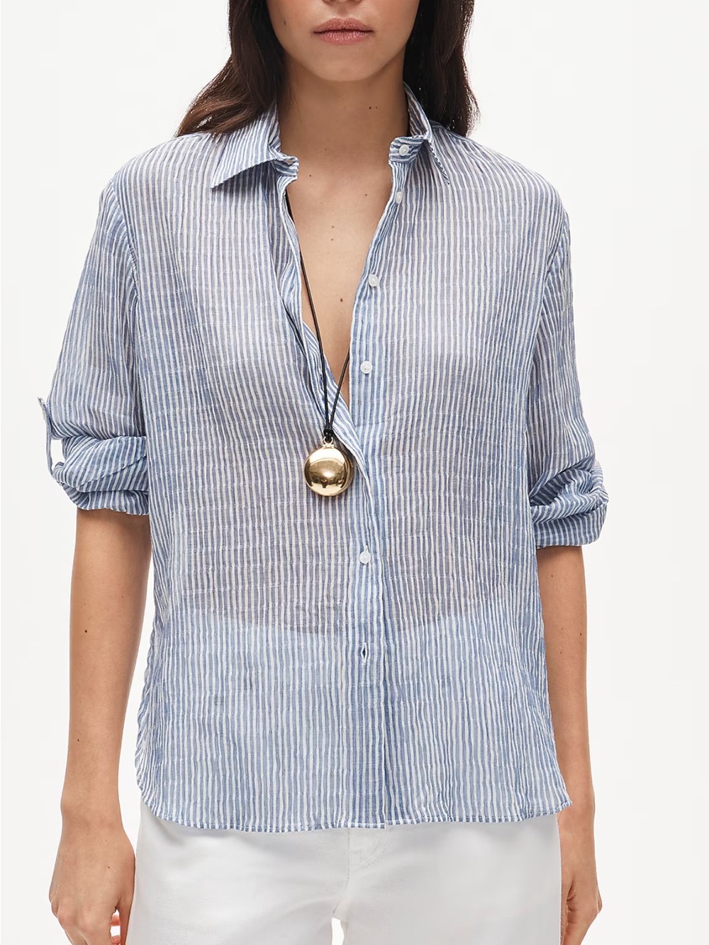 J.Crew Style CV039 Blue White Striped Gauze Shirt NWT Size 00